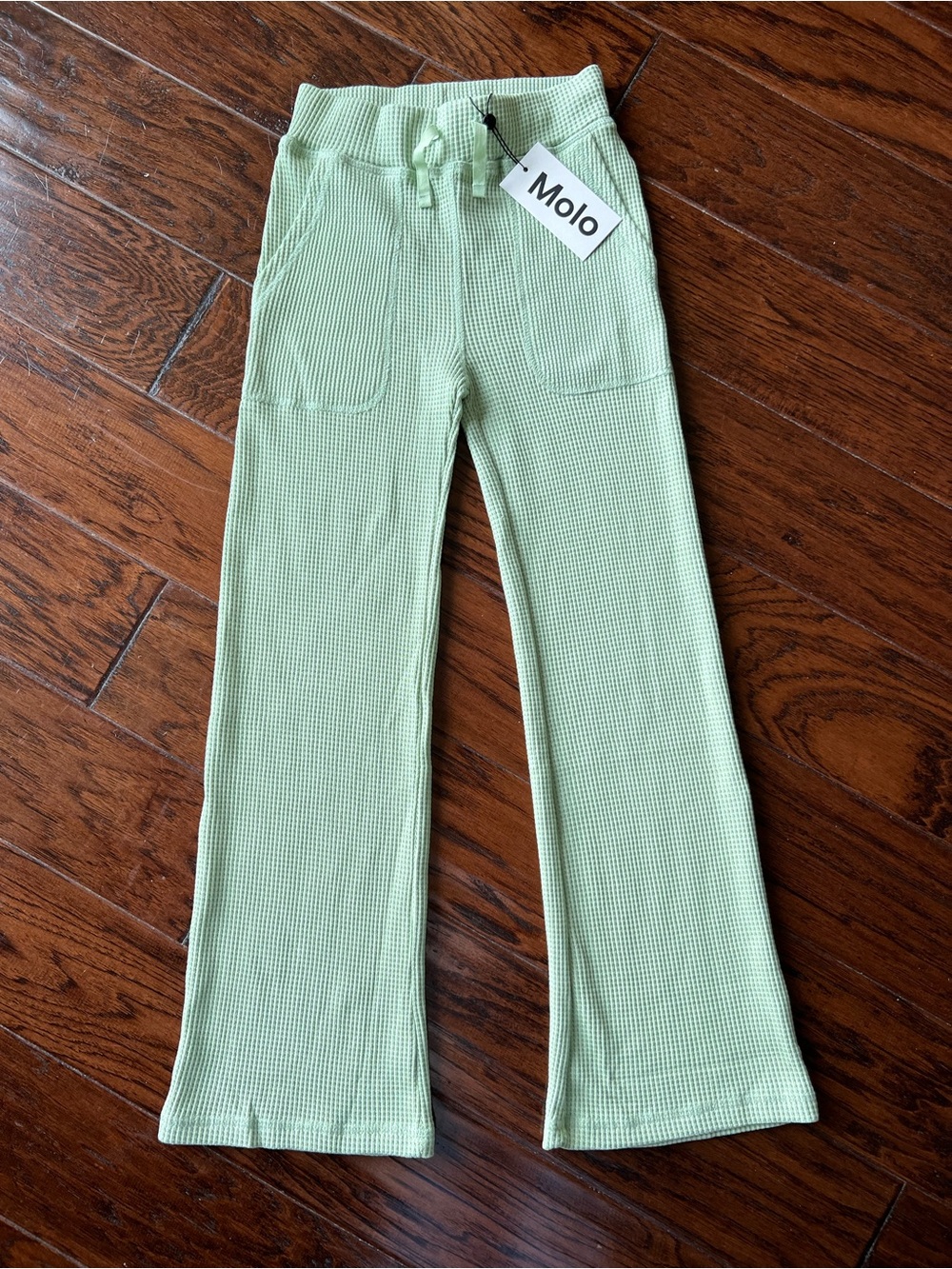 Molo Kids Light Green Waffle Knit Flared Pants 140cm